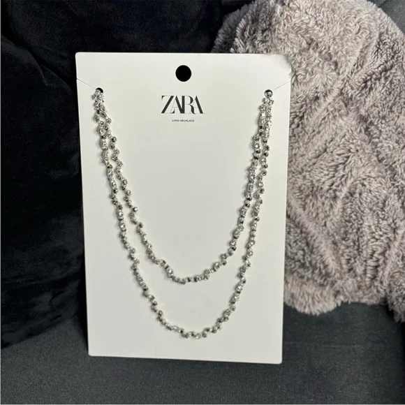 Zara Rhinestone Pearl Double Long Necklace REF. 4548/302 NEW - Picture 8 of 9